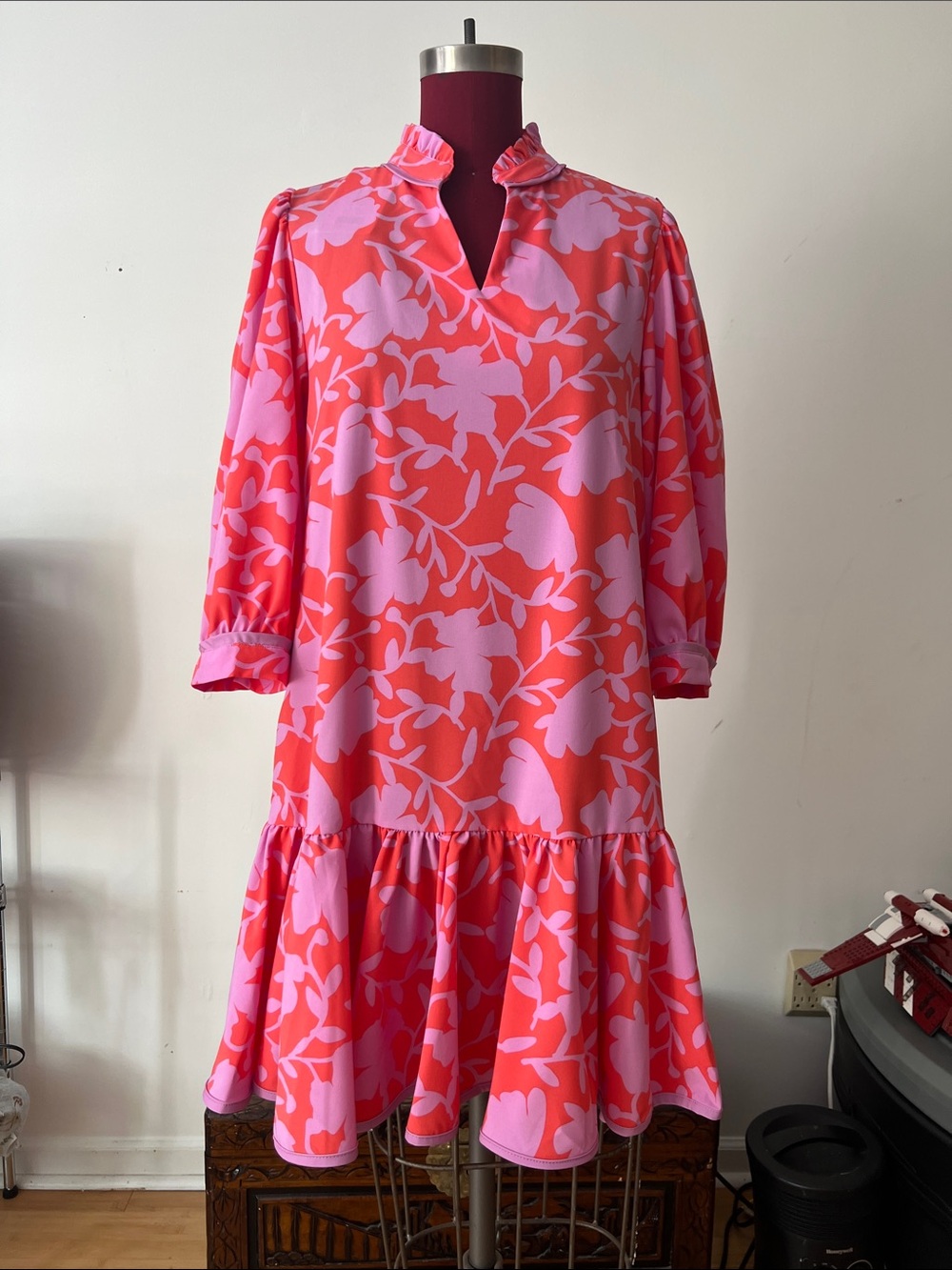 Floral Print Ruffle-Hem Drop Waist Mini Dress